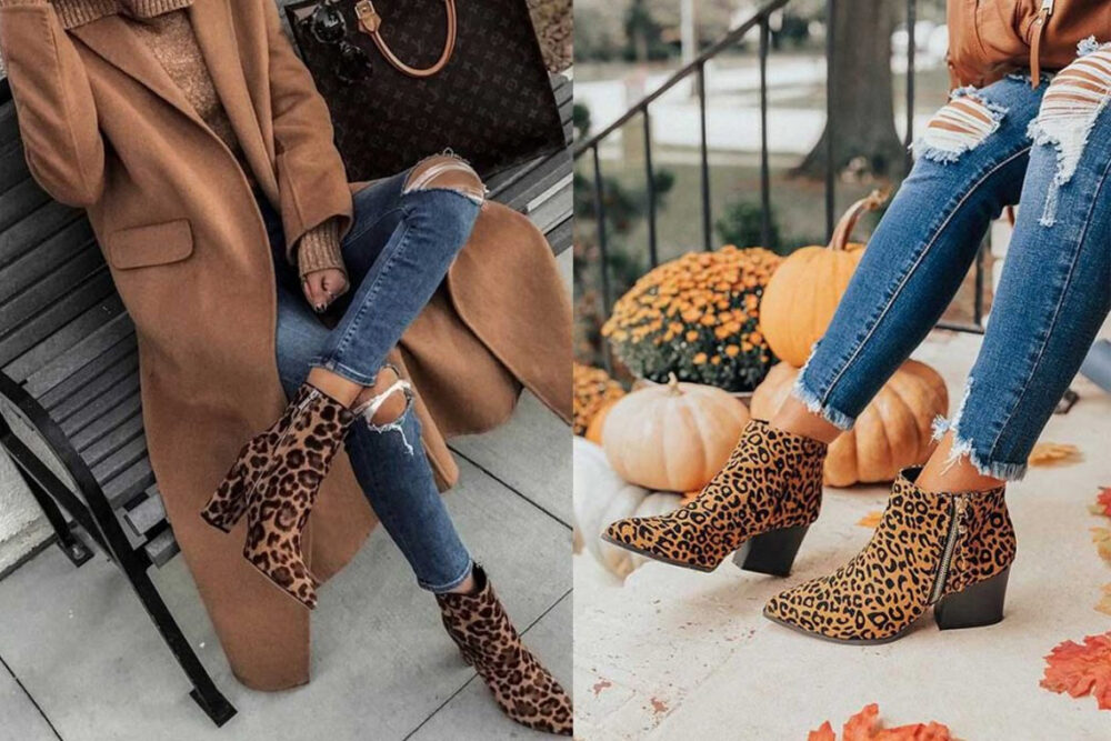 نیم بوت پاشنه‌ بلند مجلسی زنانه پلنگی