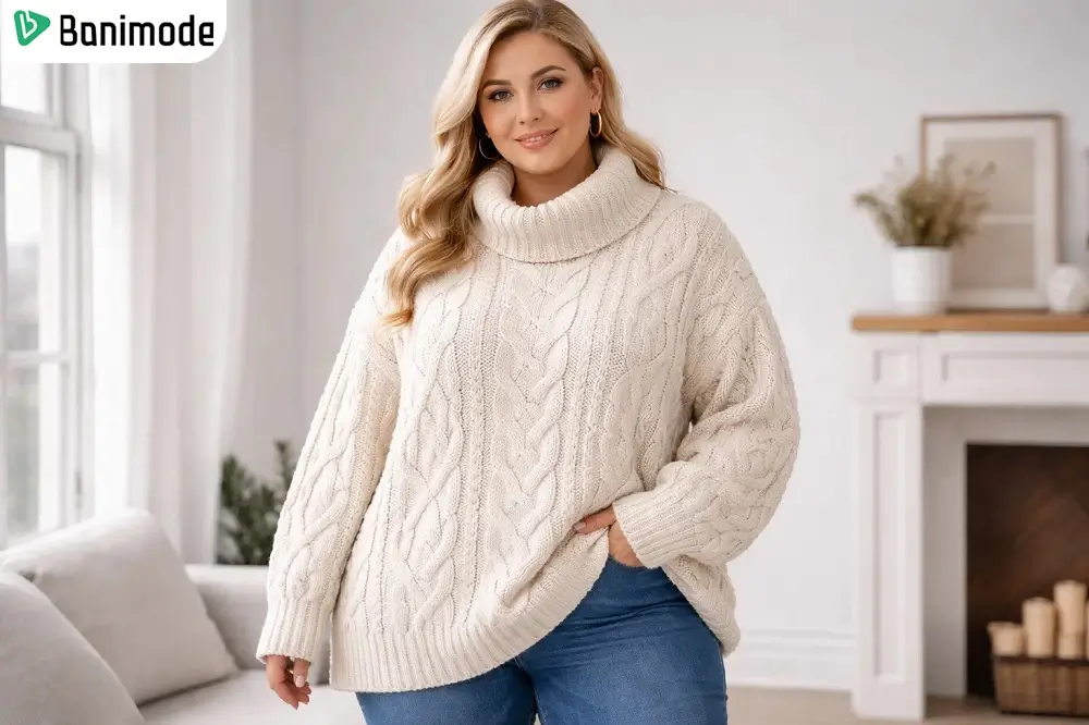 یک دختر که بلوز بافت اورسایز پوشیده