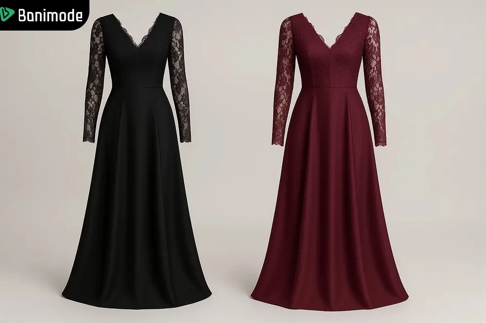 2 مدل لباس مجلسی آستین گیپوردار