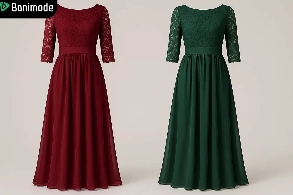 2 مدل لباس مجلسی آستین سه ربع گیپور و حریر