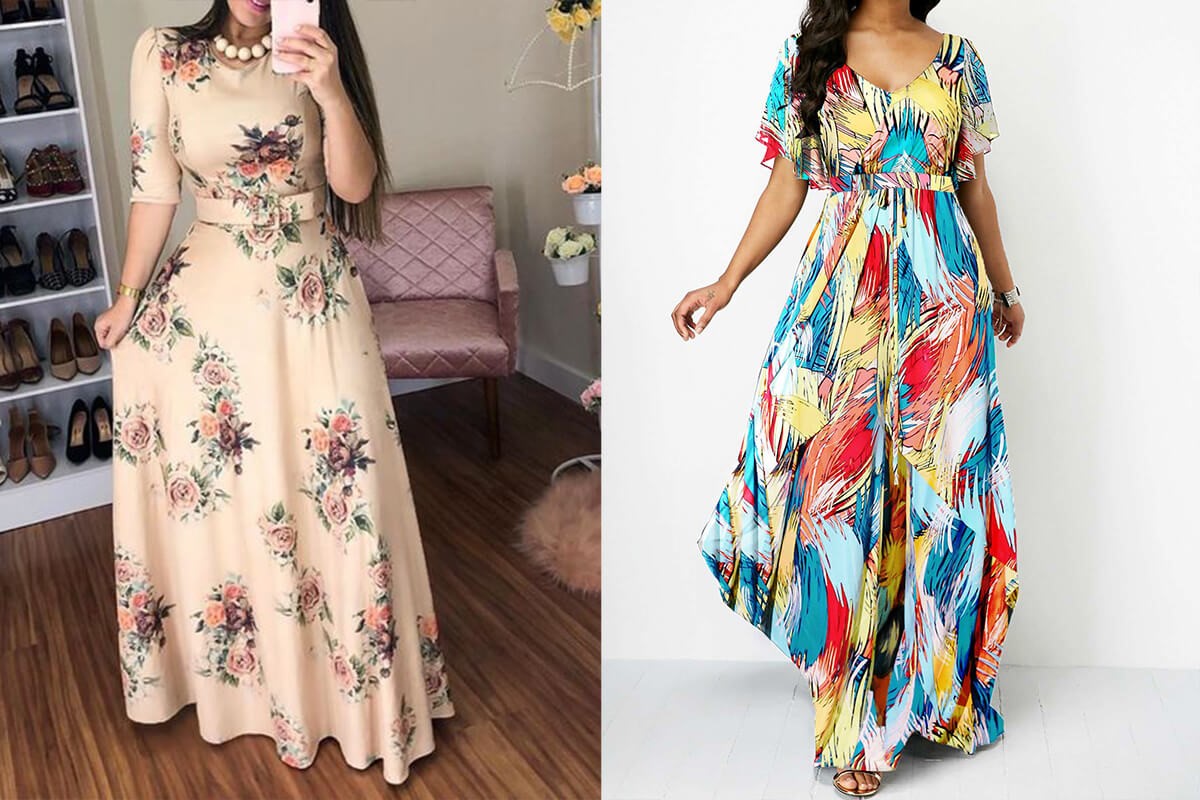 پیراهن نخی گلدار بلند