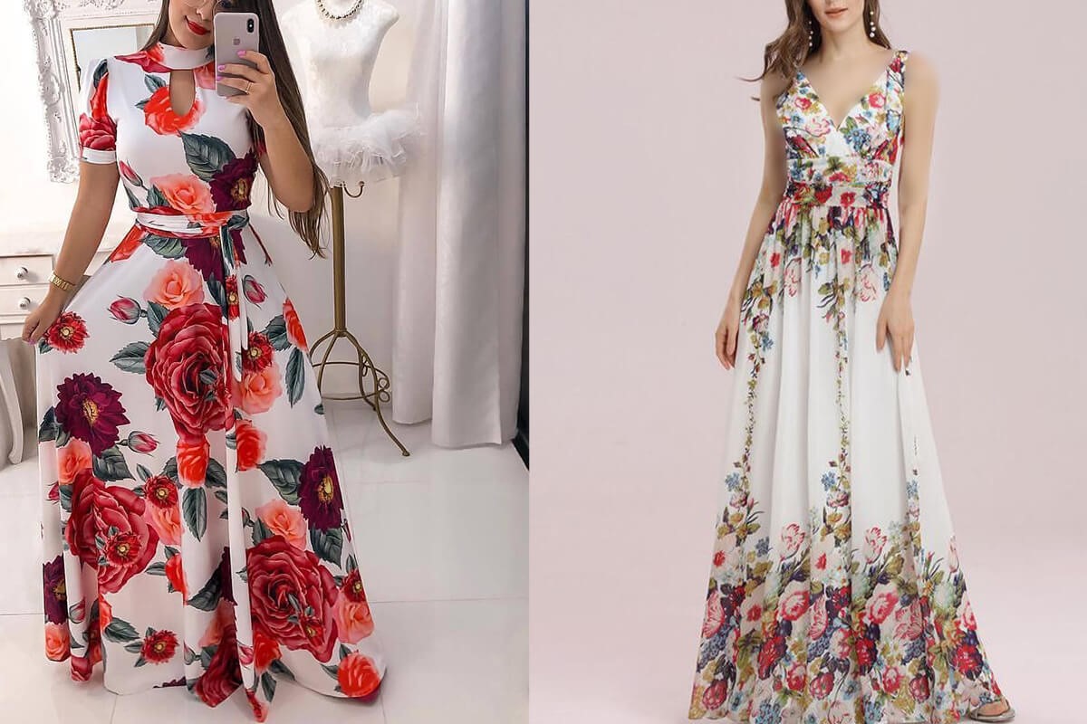 مدل پیراهن نخی گلدار بلند