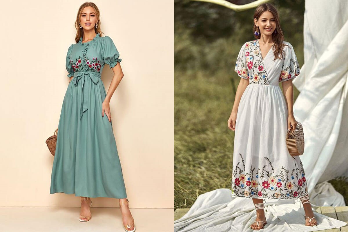 مدل پیراهن نخی چین دار