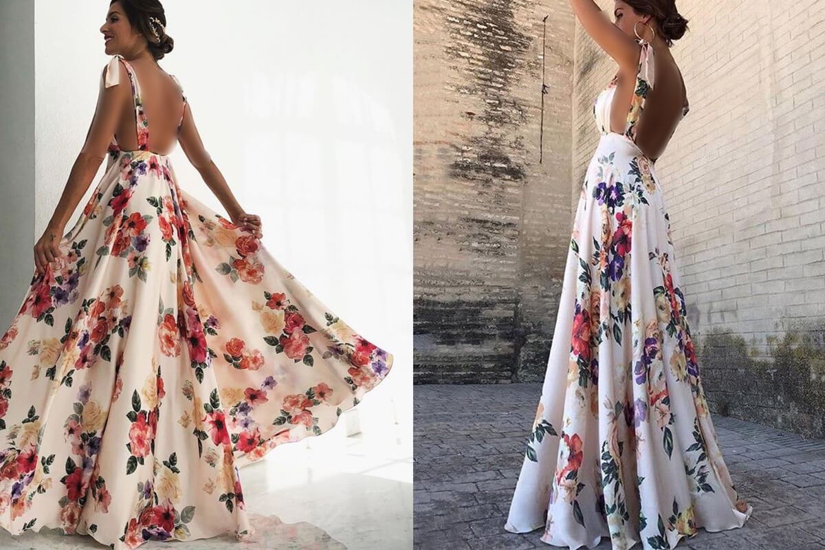 پیراهن نخی گلدار بلند