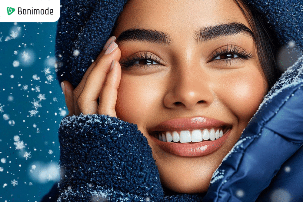 تصویر یک زن با پوست صاف و لبخند عمیق