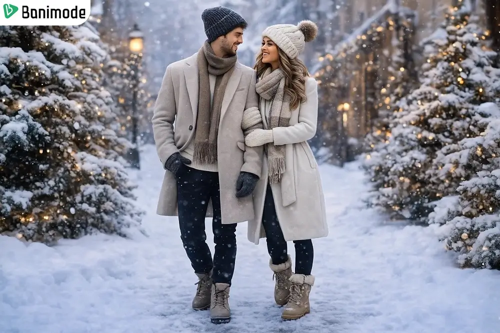تصویری از یک زن و مرد با استایل زمستانه