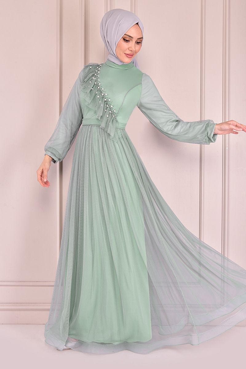 مدل لباس مجلسی زنانه رنگ سبز کمرنگ