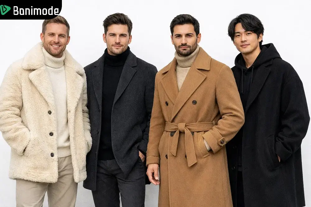 تصویری از 4 مرد که 4 مدل پالتو متفاوت پوشیده اند