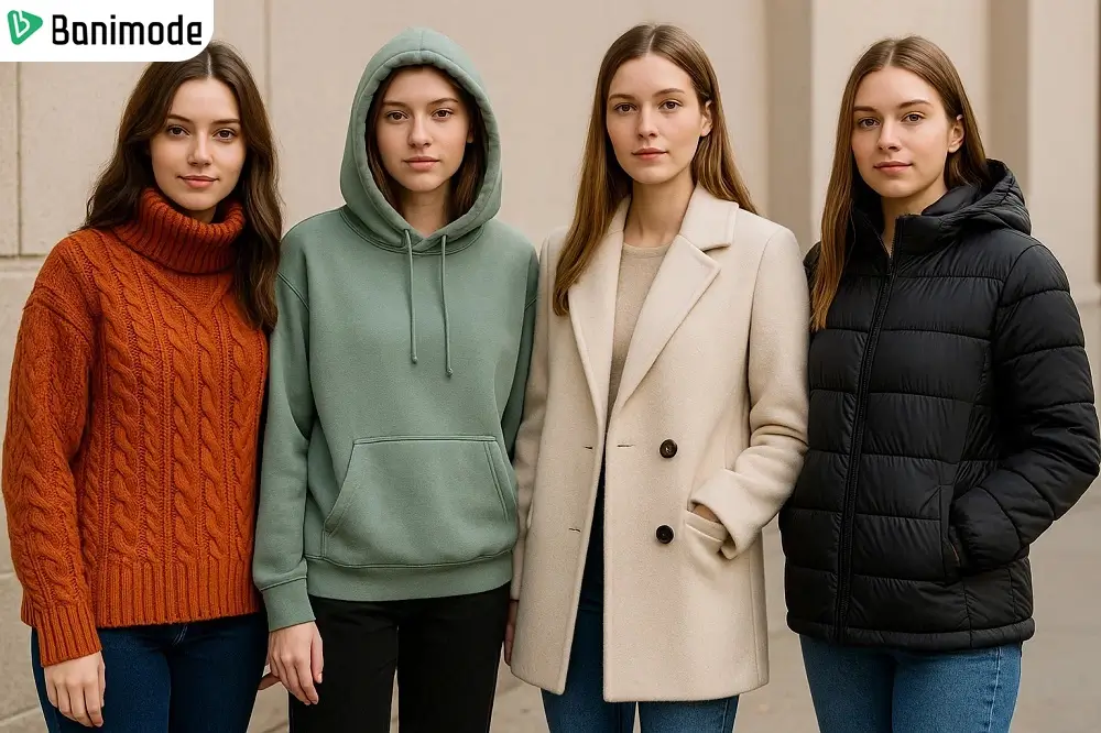 تصویری از 4 خانم بزرگسال که لباس زمستانی پوشیدند