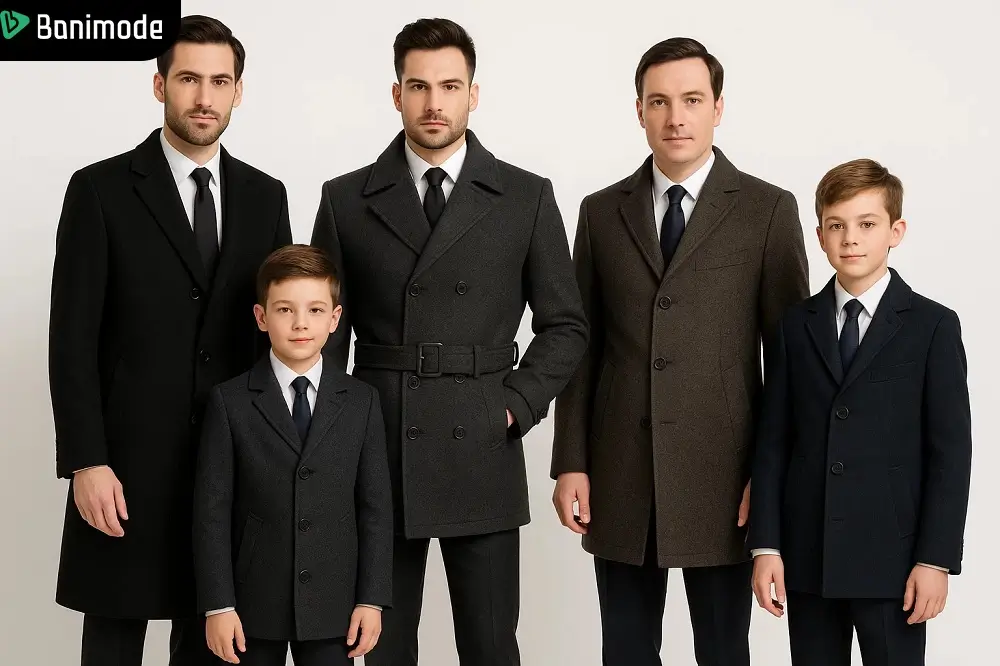 تصویری از تعدادی پدر و پسر که پالتو مجلسی پوشیدند