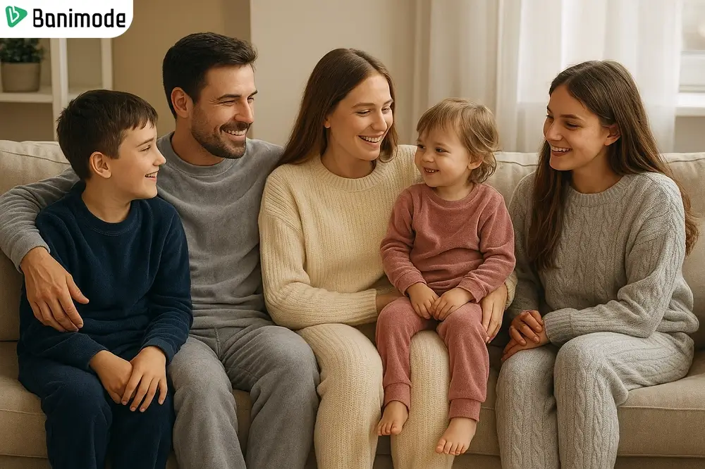 اعضای خانواده با لباس خانگی زمستانه