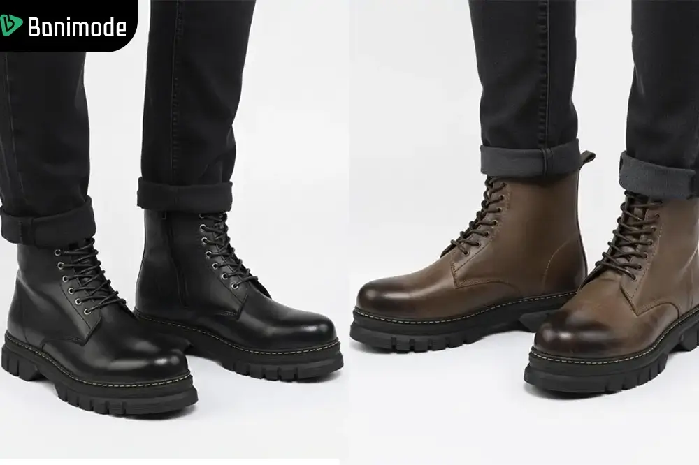 بوت مردانه رنگ قهوه‌ای و مشکی