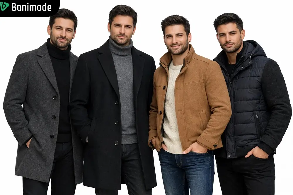 4 مرد که پالتو بلند و کوتاه پوشیده اند