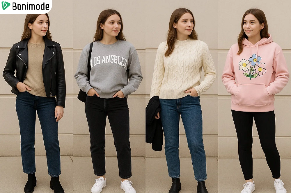 انواع استایل دخترانه با پلیور