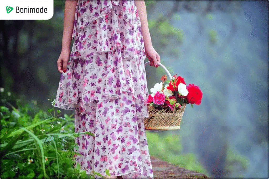 پیراهن نخی گلدار بلند زنانه