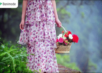 پیراهن نخی گلدار بلند زنانه