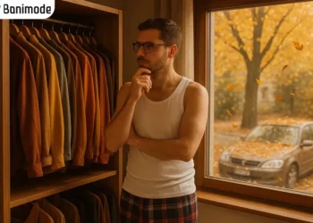 مردی درحال فکر کردن به اینکه در پاییز چه رنگ لباسی بپوشم