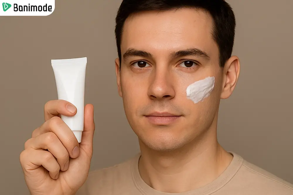 مردی در حال استفاده از کرم مرطوب کننده صورت