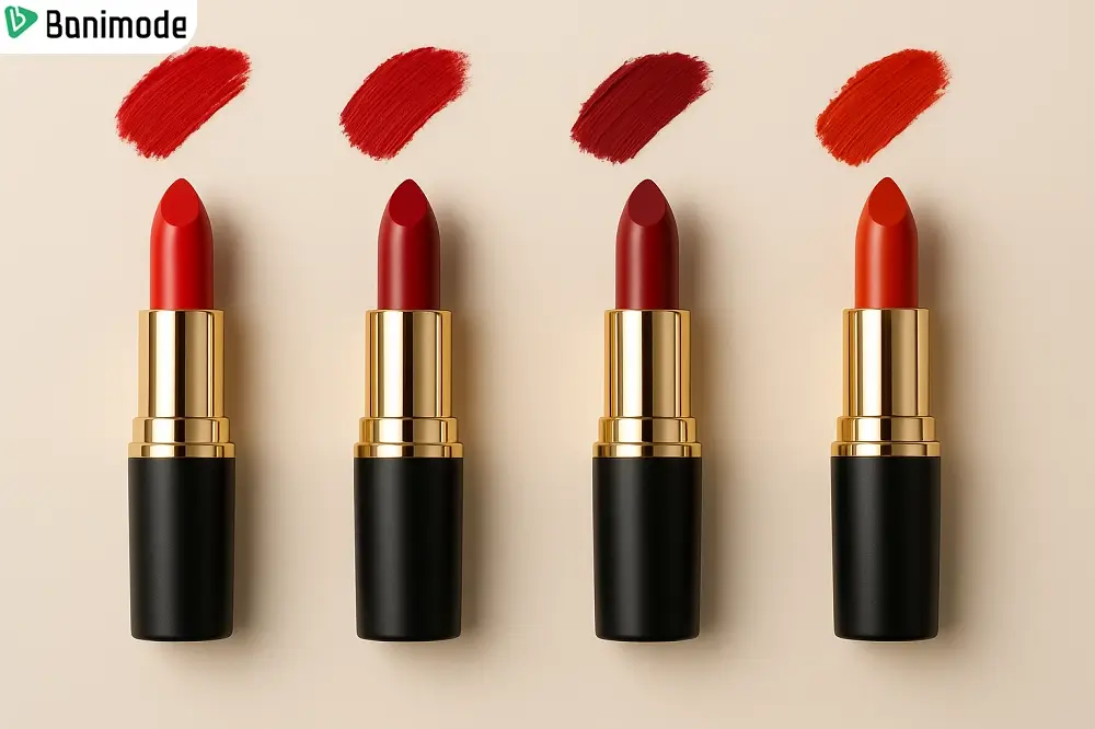 رژ لب با طیف رنگهای قرمز، زرشکی، عنابی و نارنجی