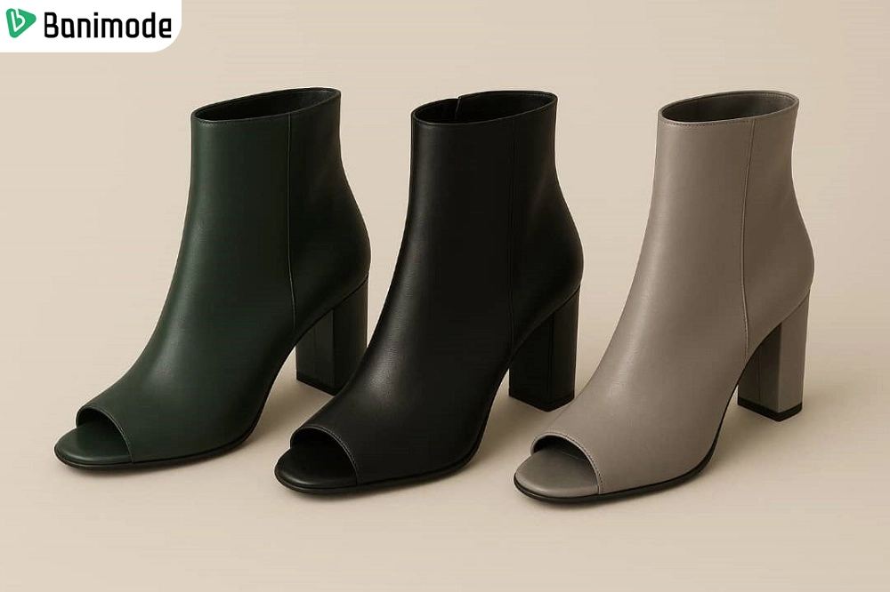 نیم بوت‌های جلوباز زنانه در رنگ‌های مشکی، سبز تیره و طوسی