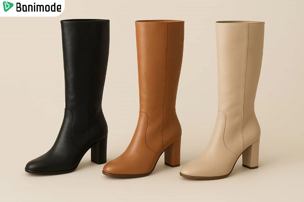 بوت ساق بلند کلاسیک زنانه در رنگ‌های کرم، آجری و مشکی