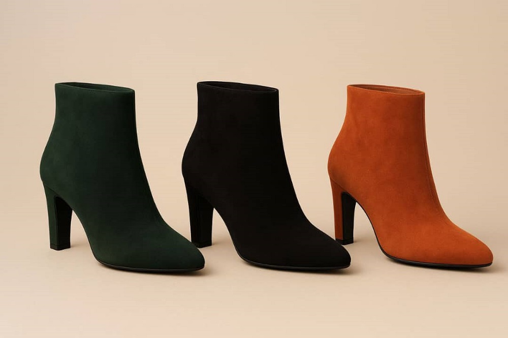 بوت پاشنه‌دار مجلسی زنانه در رنگ‌های مشکی، سبز تیره و آجری