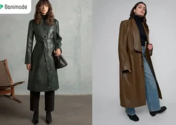 2 استایل زنانه با پالتو چرمی بلند و شلوار بگ