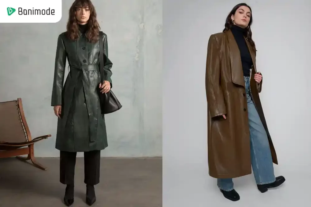 2 استایل زنانه با پالتو چرمی بلند و شلوار بگ