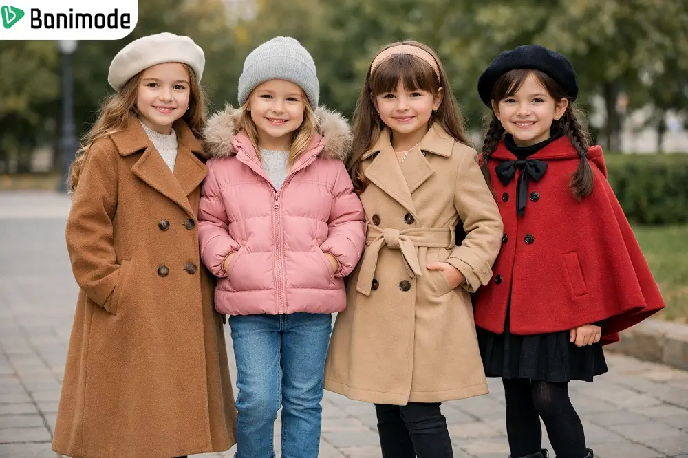 تعدادی دختر بچه 10 ساله که پالتوهای مختلفی پوشیدهاند