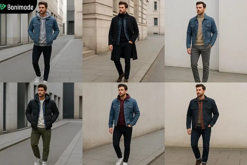 مدل‌های مختلف استایل لایه‌ای مردانه با کت جین