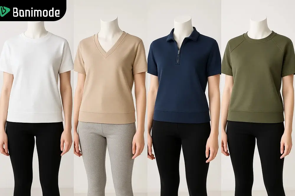 انواع استایل زنانه با سویشرت آستین کوتاه