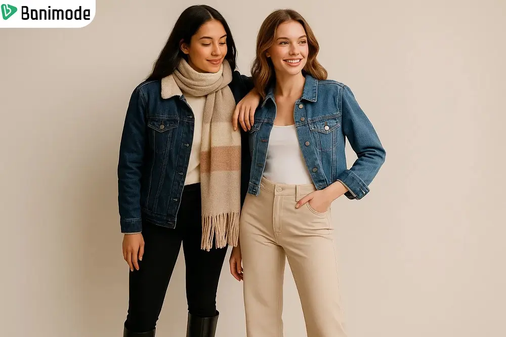 تصویر دو دختر با ترکیب کت جین و شلوار