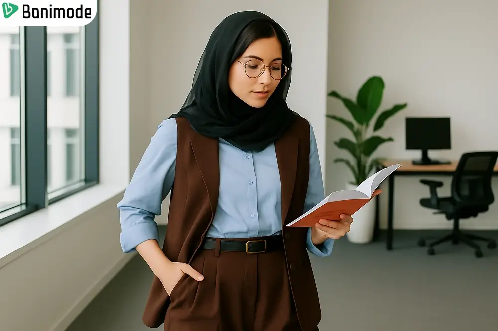 استایل نیمه رسمی زنانه با پیراهن و جلیقه