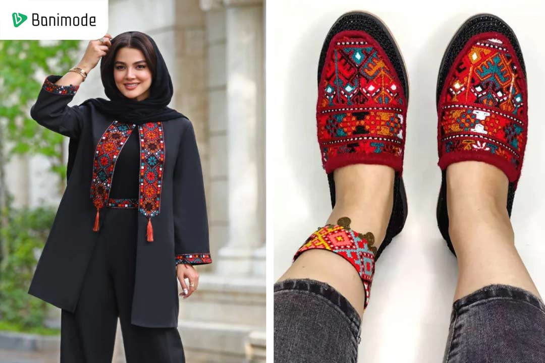 استایل با گیوه قرمز طرح سنتی همراه پا بند دستساز