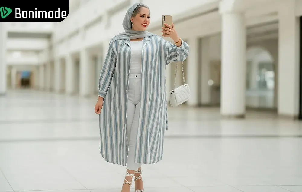 مانتو با خطوط عمودی یا راه راه باریک