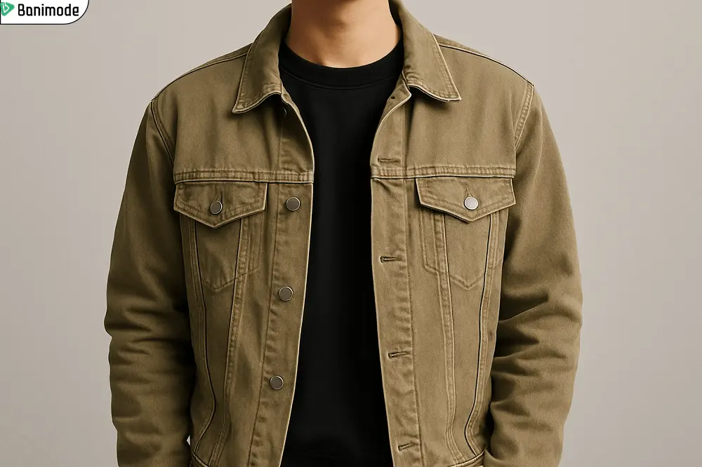 استایل‌سویشرت(مشکی) با کت جین خاکی- عکس توسط هوش مصنوعی تولید شده است