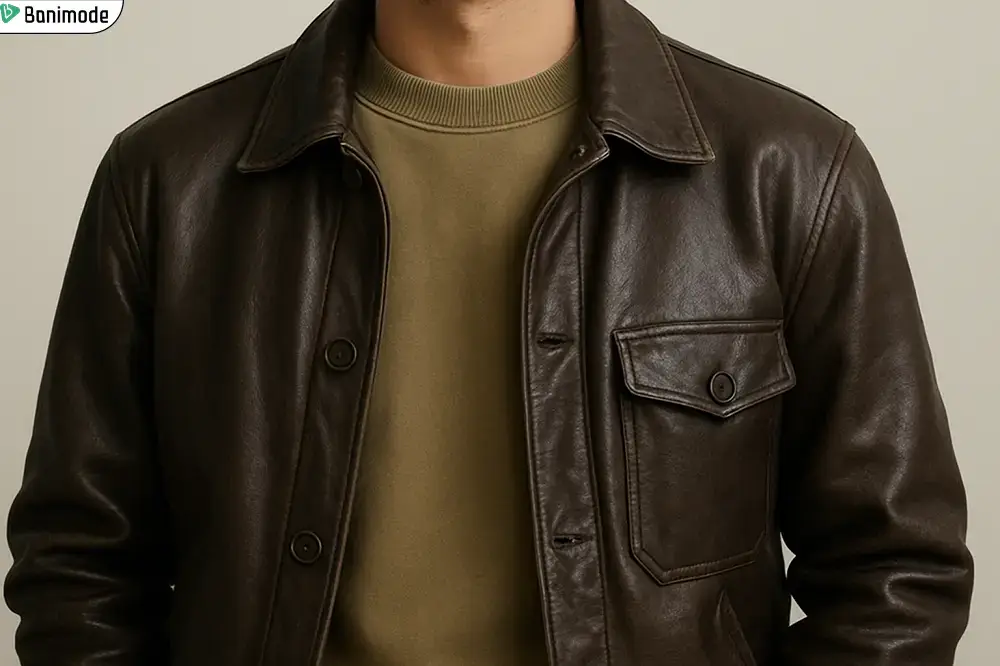 استایل سویشرت(دورس) با کت چرم قهوه ای-تصویر توسط هوش مصنوعی تولید شده است.