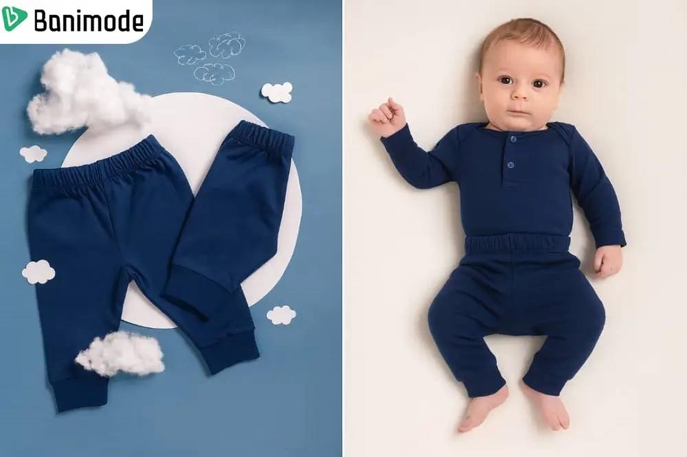 لباس نوزاد ست تیشرت و شلوار رنگ نیلی