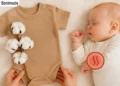 تصویر یک نوزادی با یک لباس در کنارش و پنبه طبیعی