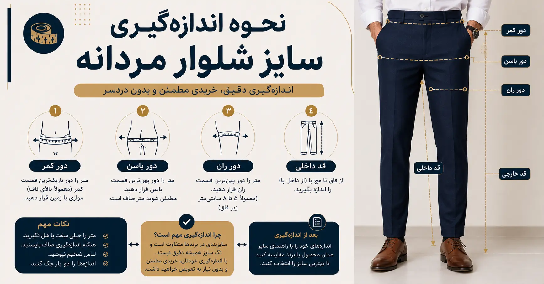 نحوه اندازه گیری سایز شلوار مردانه